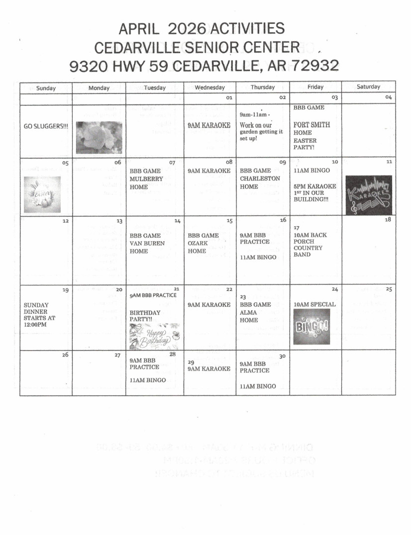 April 2026 Senior Center Activities