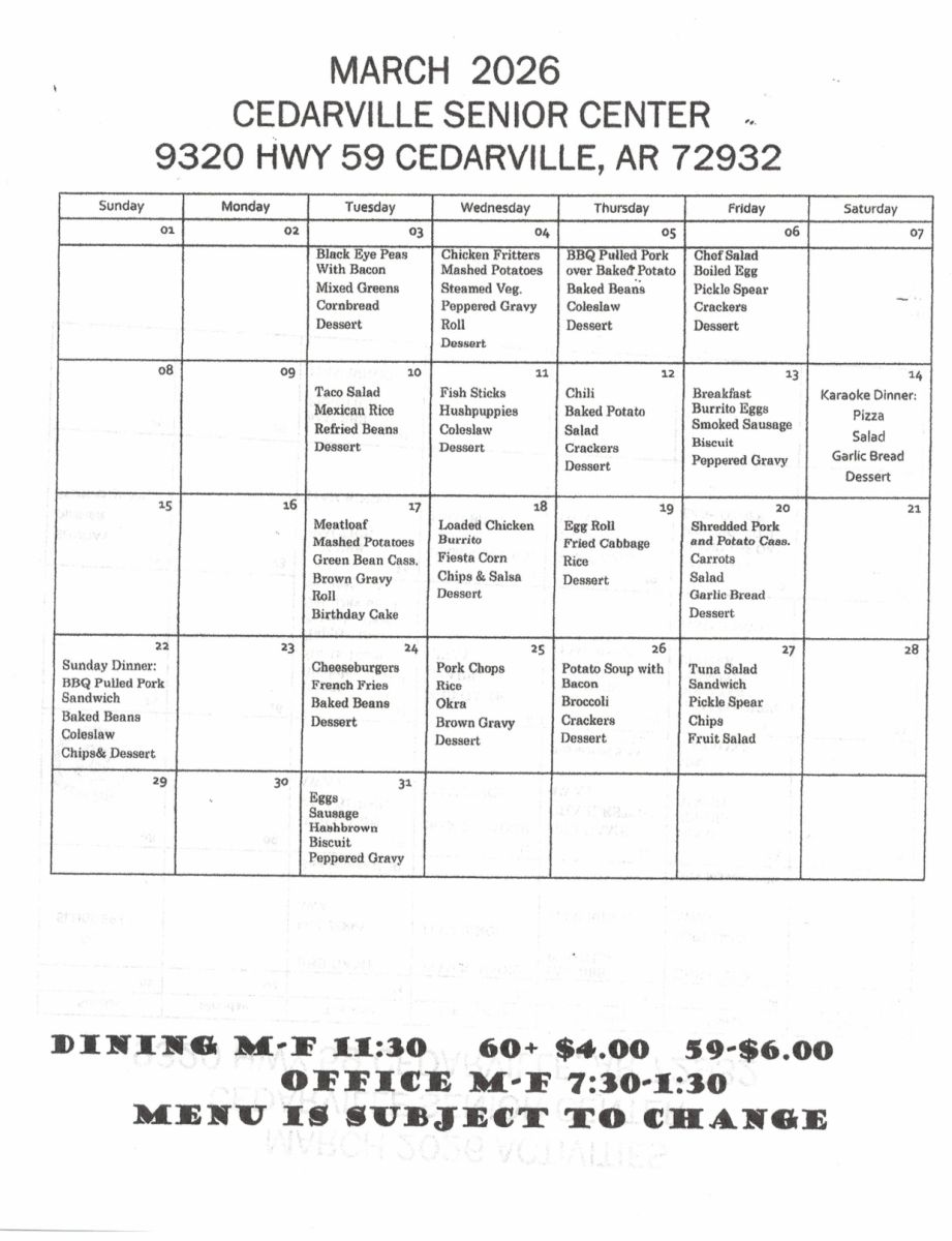 March 2026 Senior Center Menu